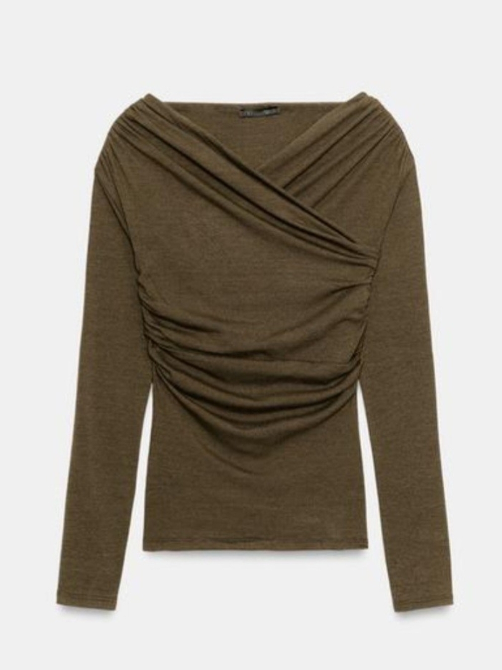 Zara Olive Draped Ruched Long-Sleeve Top